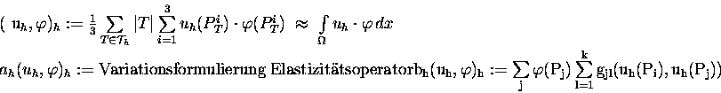 \begin{eqnarraystar}( u_h , \varphi )_h &:=& \frac{1}{3}
\sum\limits_{T\in{\ca...
...} \varphi(P_j) \sum\limits_{l=1}^k g_{jl}(u_h(P_i),u_h(P_j))
\end{eqnarraystar}