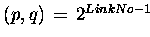 $(p,q)\,=\,2^{LinkNo-1}$