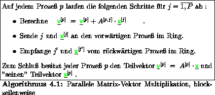 \begin{algorithmus}% latex2html id marker 8229
[H]
\caption{Parallele Matrix-Vek...
...r~$\underline{{\ensuremath{\color{green} {\sf x}} }}^{[p]}$ .
\end{algorithmus}