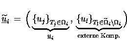 $ \underline{\widetilde{u} \makebox[0pt]{}}_i \,=\, \Big(
\underbrace{ \left\{ u...
...mega} \makebox[0pt]{}_i\setminus\Omega_i} }_{\mathrm{externe \; Komp.}}
\Big) $