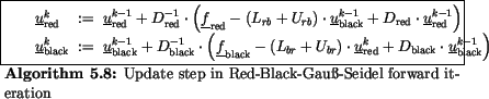 \begin{algorithmus}
% latex2html id marker 17021
[H]
\caption{Update step in Red...
...u}_{\mathrm{black}}^{k-1} \right) \\
\end{array}
\end{array}$\end{algorithmus}