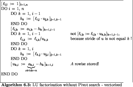 \begin{algorithmus}
% latex2html id marker 26959
[H]
\caption{LU factorization w...
...hbf{k}=1,i}$ \>\> $A$\ rowise stored! \\
END DO
\end{tabbing}\end{algorithmus}