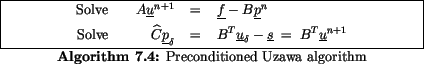 \begin{algorithmus}
% latex2html id marker 30060
[H]
\caption{Preconditioned Uza...
...a}-\underline{s} \;=\; B^T\underline{u}^{n+1}
\end{eqnarray*}\end{algorithmus}